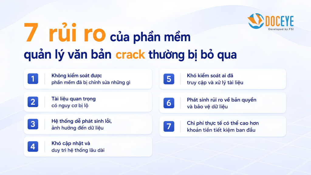 7 rủi ro khi sử dụng phần mềm quản lý văn bản crack. 